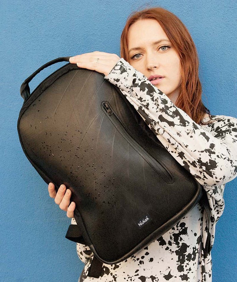 backpack made from reused lorry tyre tubes