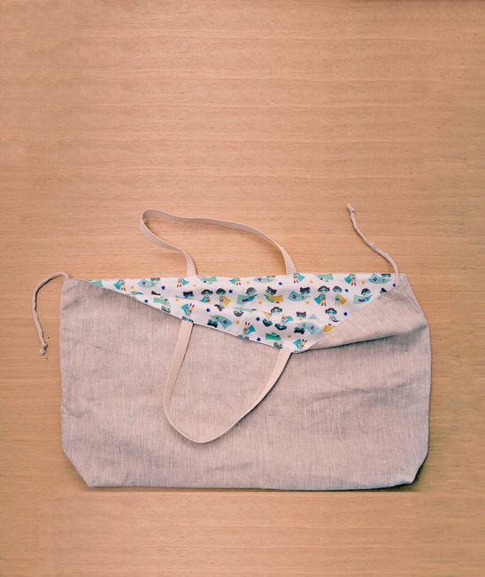 bolsa de playa de lino hecha a mano reversible