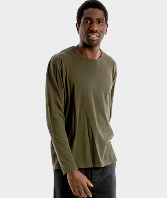 camiseta algodon organico manga larga color caqui