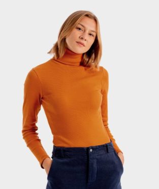 camiseta de cuello cisne 100% algodón orgánico color naranja