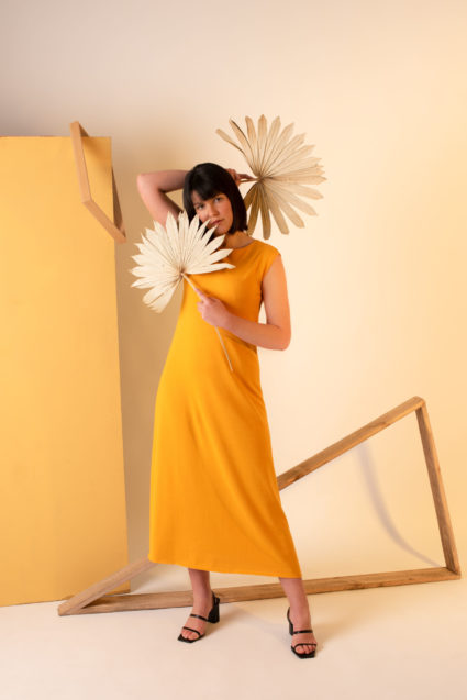 Vestido largo amarillo de algodón egipcio Minimalism: Hecho por Crisálida en Madrid