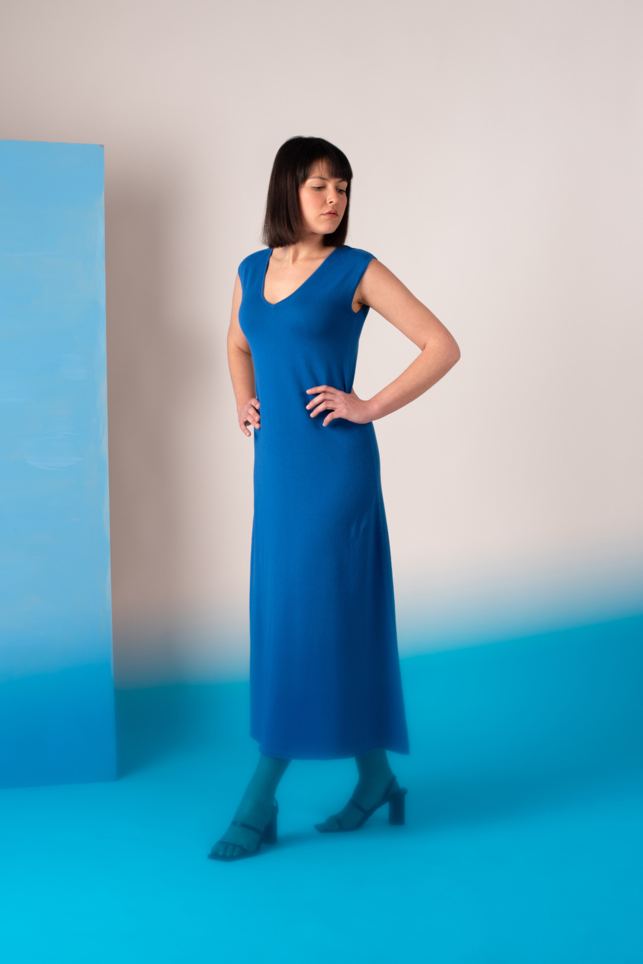 Vestido largo algodón egipcio azul Minimalism – Shop