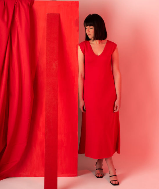 Guía de tallas Vestido largo rojo de algodón egipcio, ético y hecho en Madrid