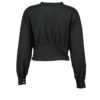 Lateral de blusa negra de algodón orgánico hecha en Barcelona. Cuello Mao