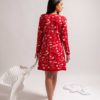 Vestido de lana merino con flores rojo hecho en españa
