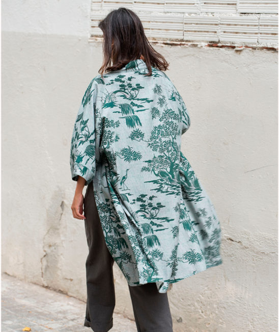 kimono verde algodón cultivado en españa