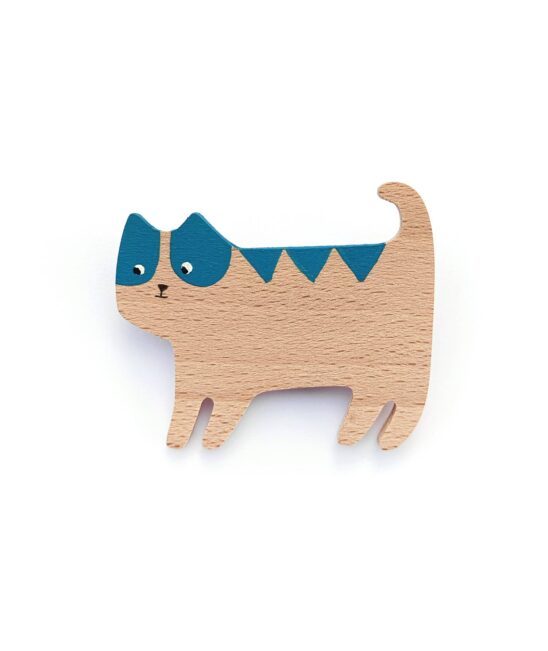 broche de madera con forma de gato