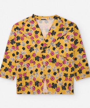 chaqueta adulto mostaza con estampado de higos