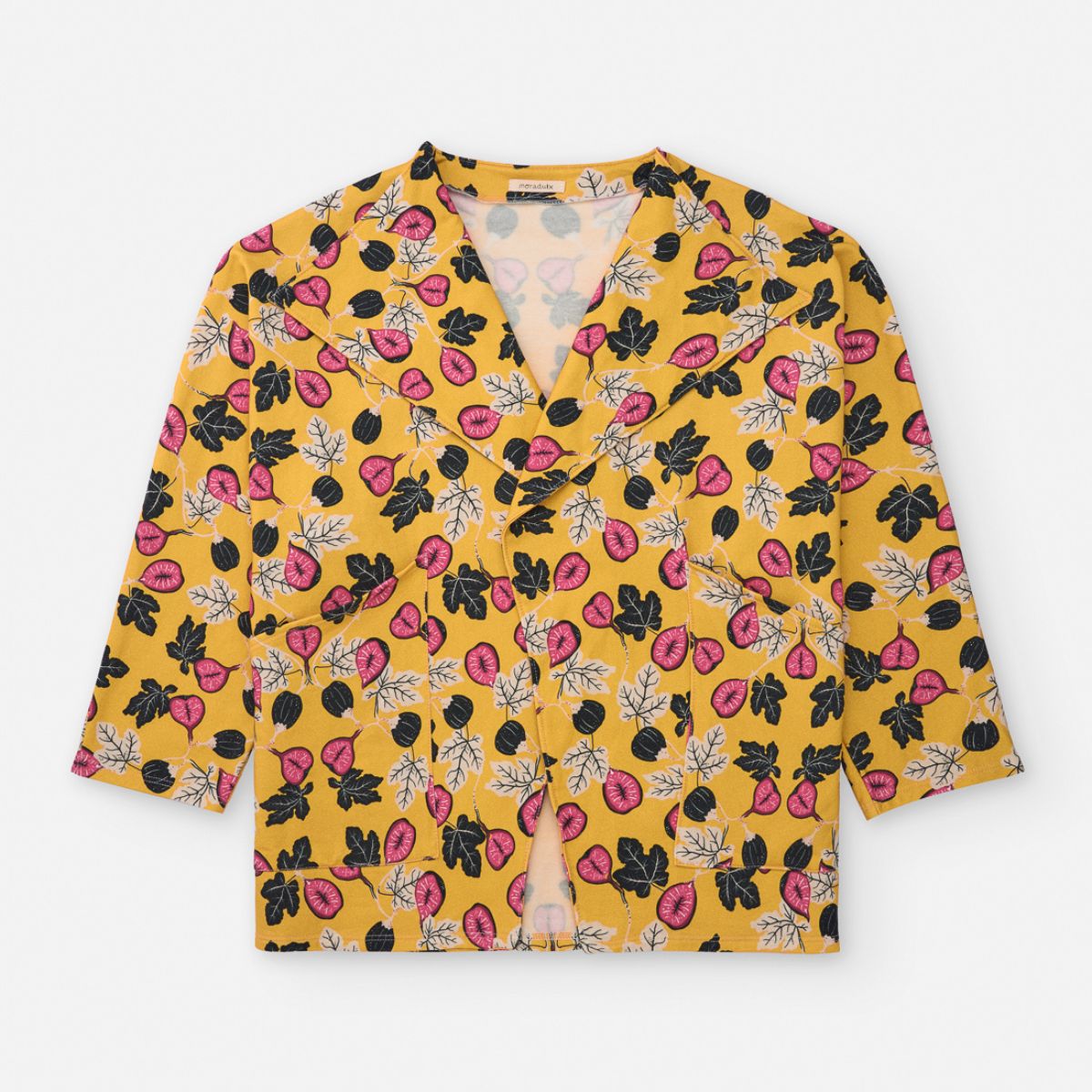 chaqueta adulto mostaza con estampado de higos