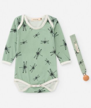 Pack body y chupetero de libélulas verde