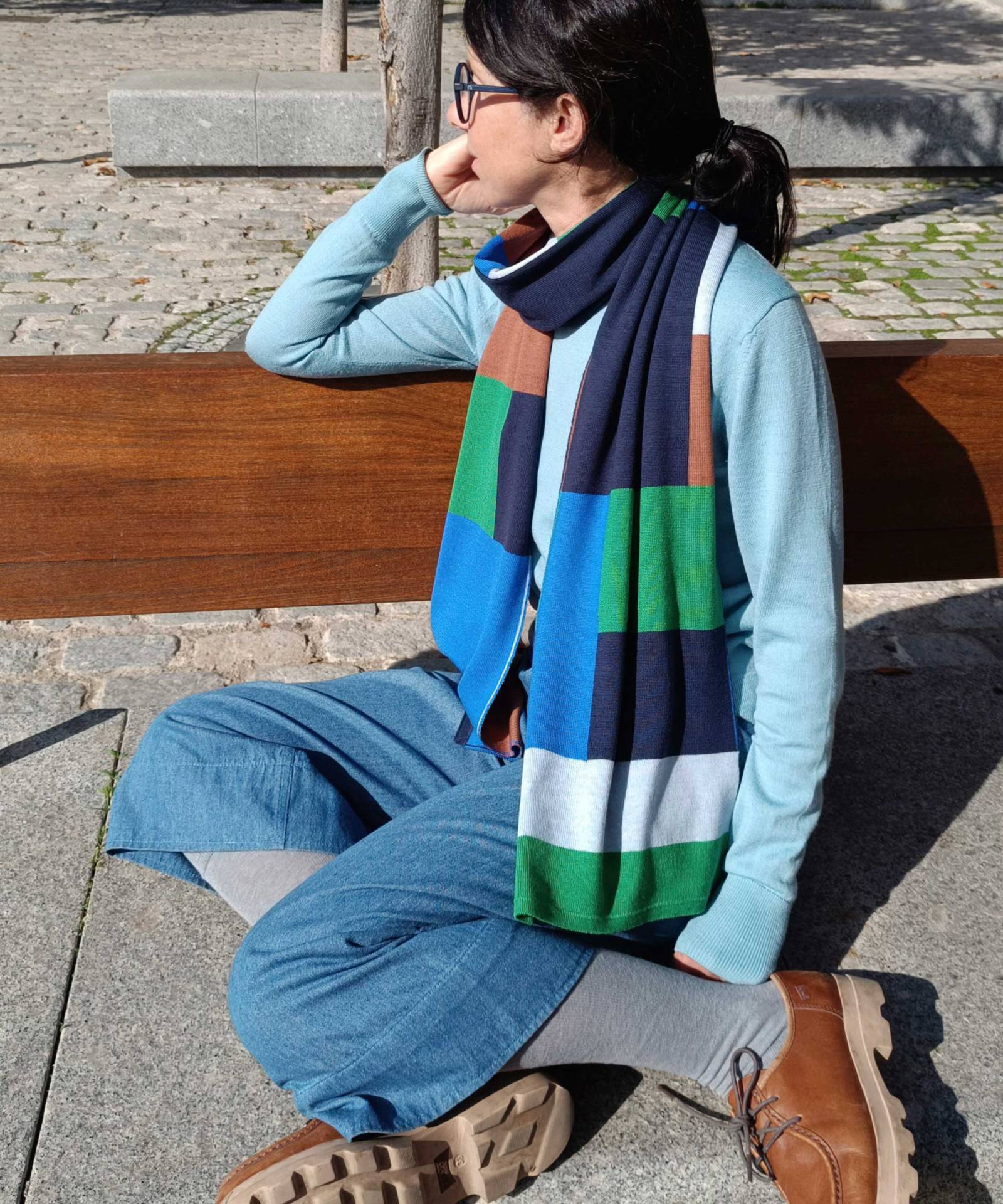 bufanda de lana merino landscape azul